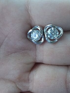 Classic Silver-Tone Crystal Stud Earrings - Sparkling White